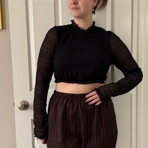 Bebe Black Ruffled Sheer Top